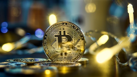 Bitcoin and cryptocurrency coins close-up